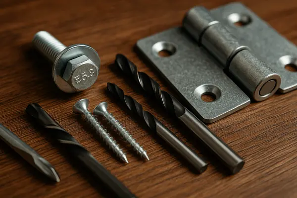 a hinge, some screws and other fence material from LEANDER FENCE REPAIR in Leander, TX - Commercial Fence Repair