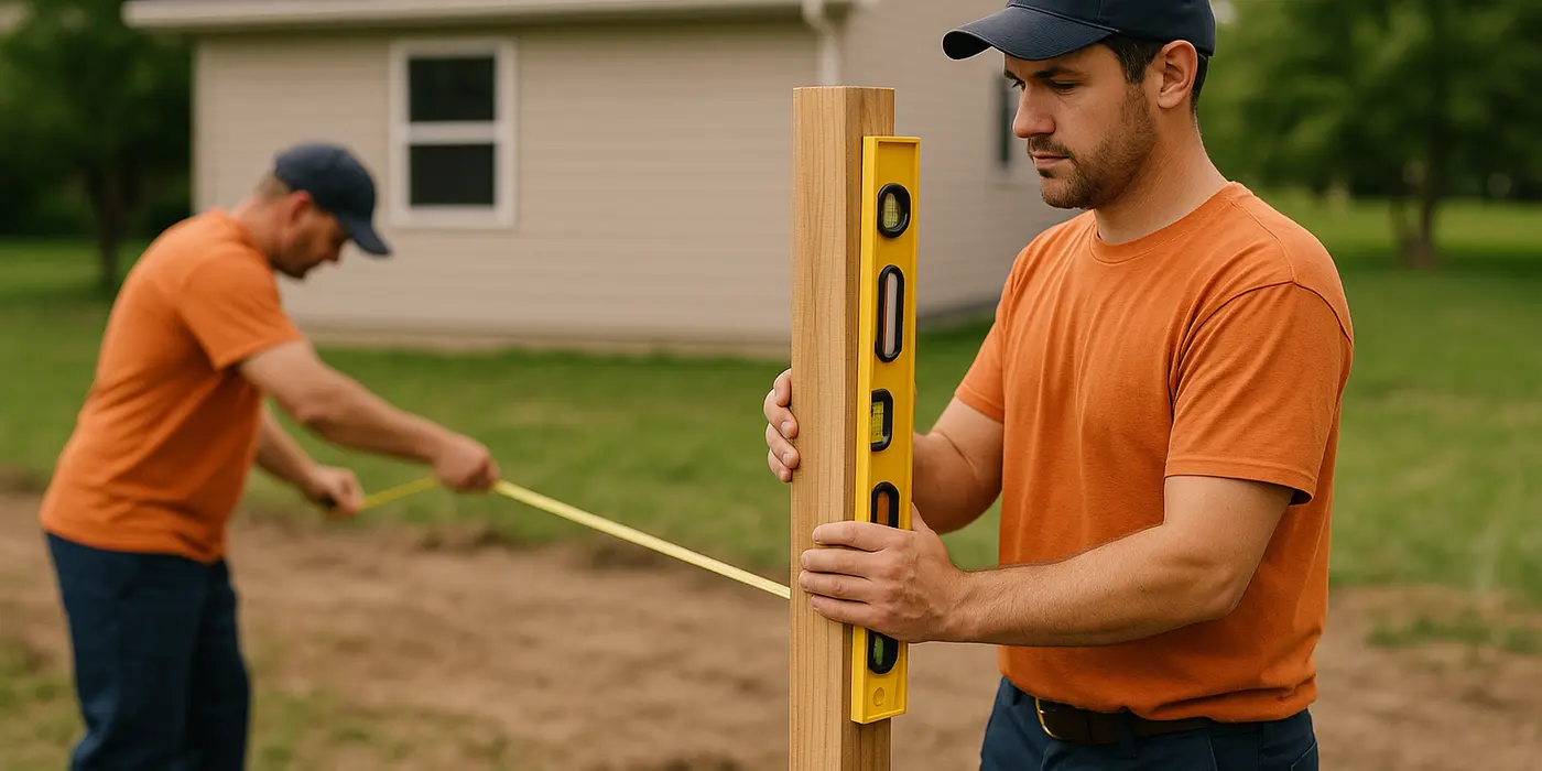 2 male fence contractors building a new fence from LEANDER FENCE REPAIR in Liberty Hill, TX - Liberty Hill TX